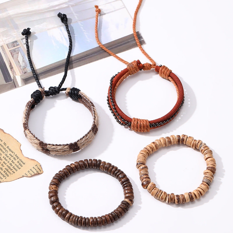 Wholesale 4pcs Retro Suit Bracelet Diy Braided Cowhide Men's Bracelet ACC-BT-YunJ007