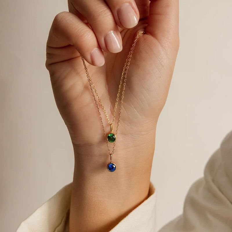 Wholesale Colorful 12 Birthstone Pendant DIY Accessories Stainless Steel Necklaces
