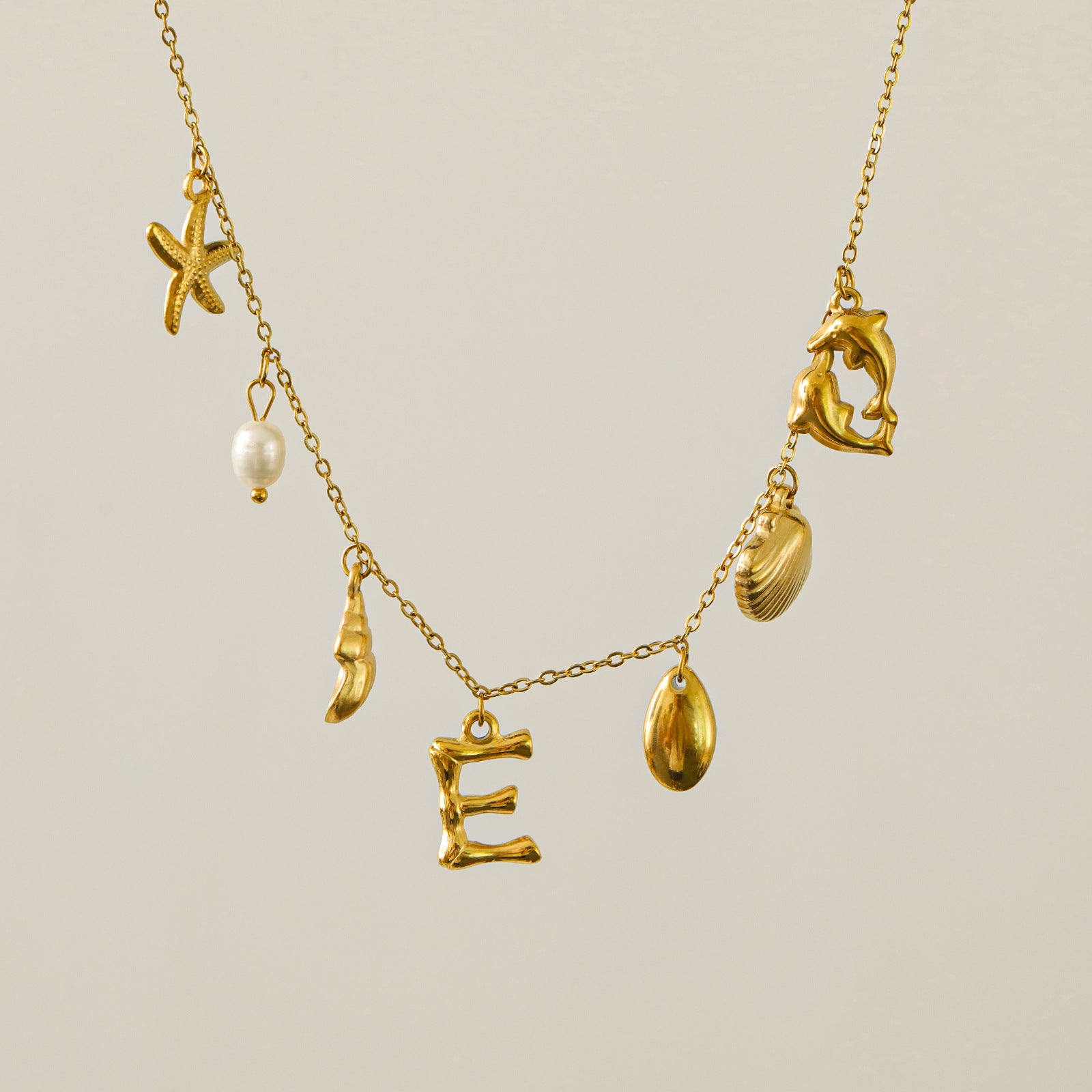 Wholesale 26 Letters Freshwater Pearl Starfish Ocean Series Necklace