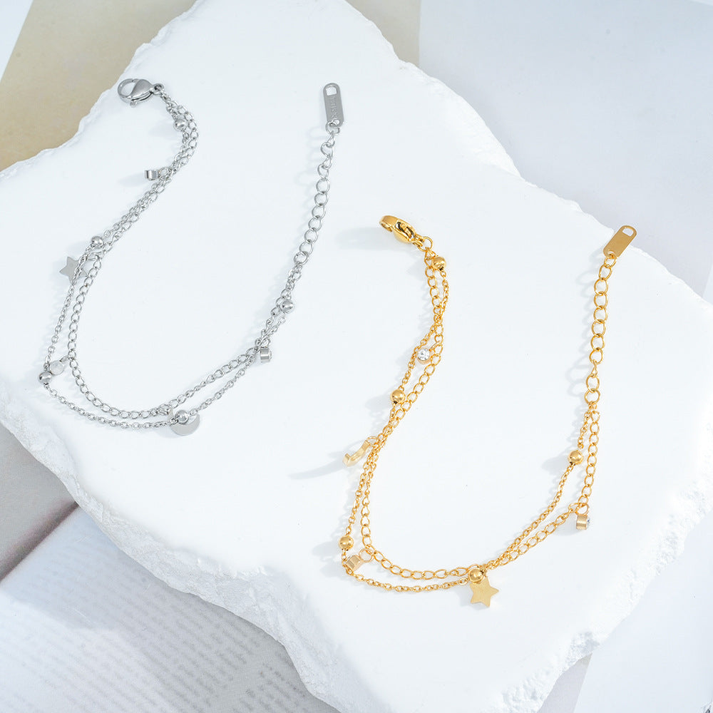 Wholesale Star Moon Double Layer Bracelet Titanium Steel Electroplating Gift Jewelry Accessory