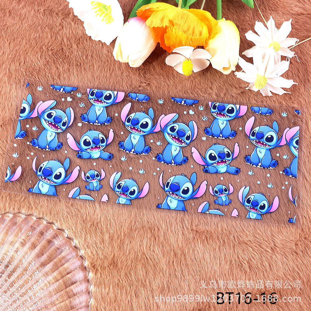 Wholesale Cartoon UV transfer stickers,  crystal stickers,  tear-off crystal labels with text,  16oz glass stickers