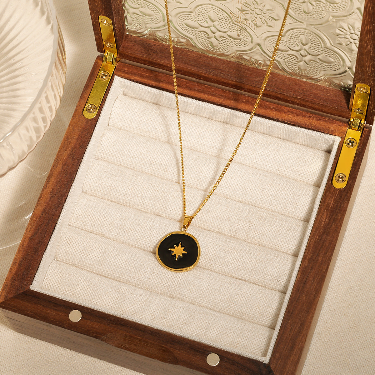 Wholesale Titanium Steel Necklace Eight-pointed Star Oil Drop Black Star Clavicle Chain Necklace ACC-NE-Mingl005