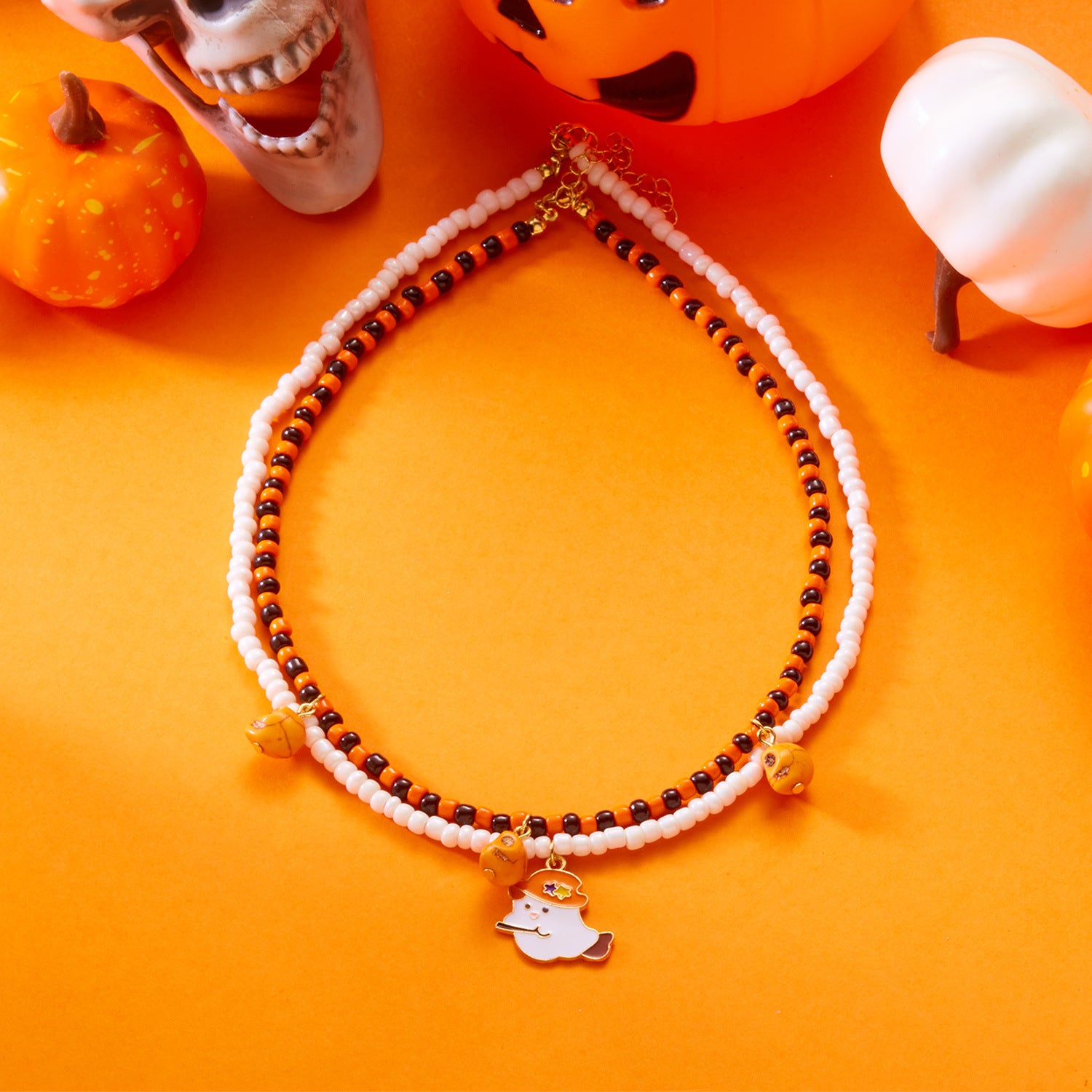 Großhandel Halloween Kürbiskopf Verstellbarer Reisperlenkette