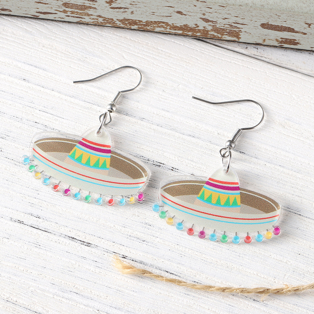 Wholesale Mexican straw hat pendant earrings acrylic earrings