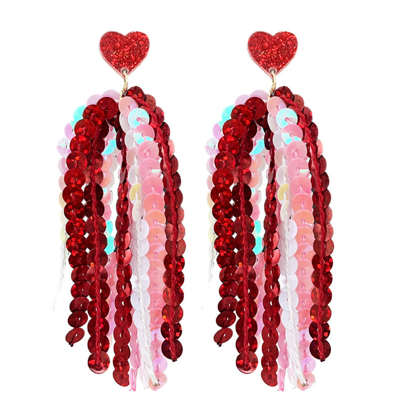 Wholesale 2 Pairs/pack Valentine's Day Glitter Pink Atmosphere Earrings ACC-ES-HY223