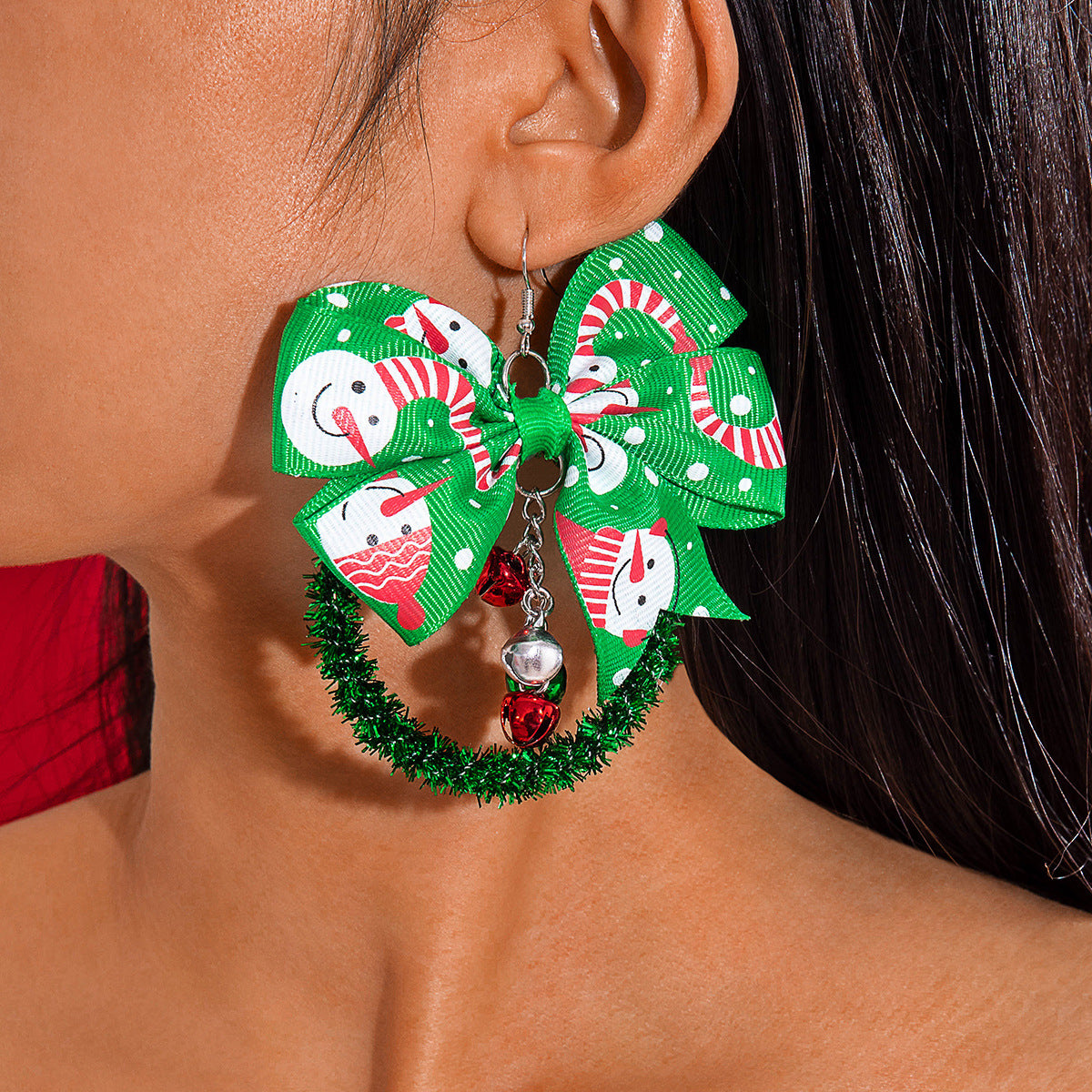 Wholesale Christmas tree bow color wreath earrings