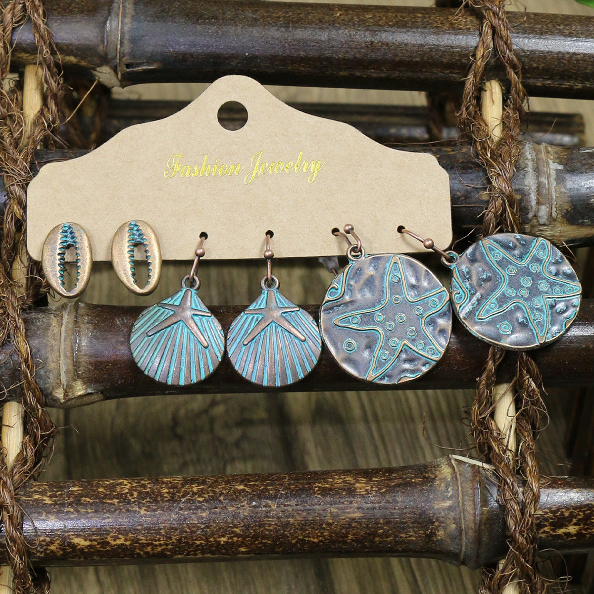 Wholesale Retro Ethnic Style Ocean Style Holiday Starfish Shell Earrings Set Vintage Earrings ACC-ES-HanH018