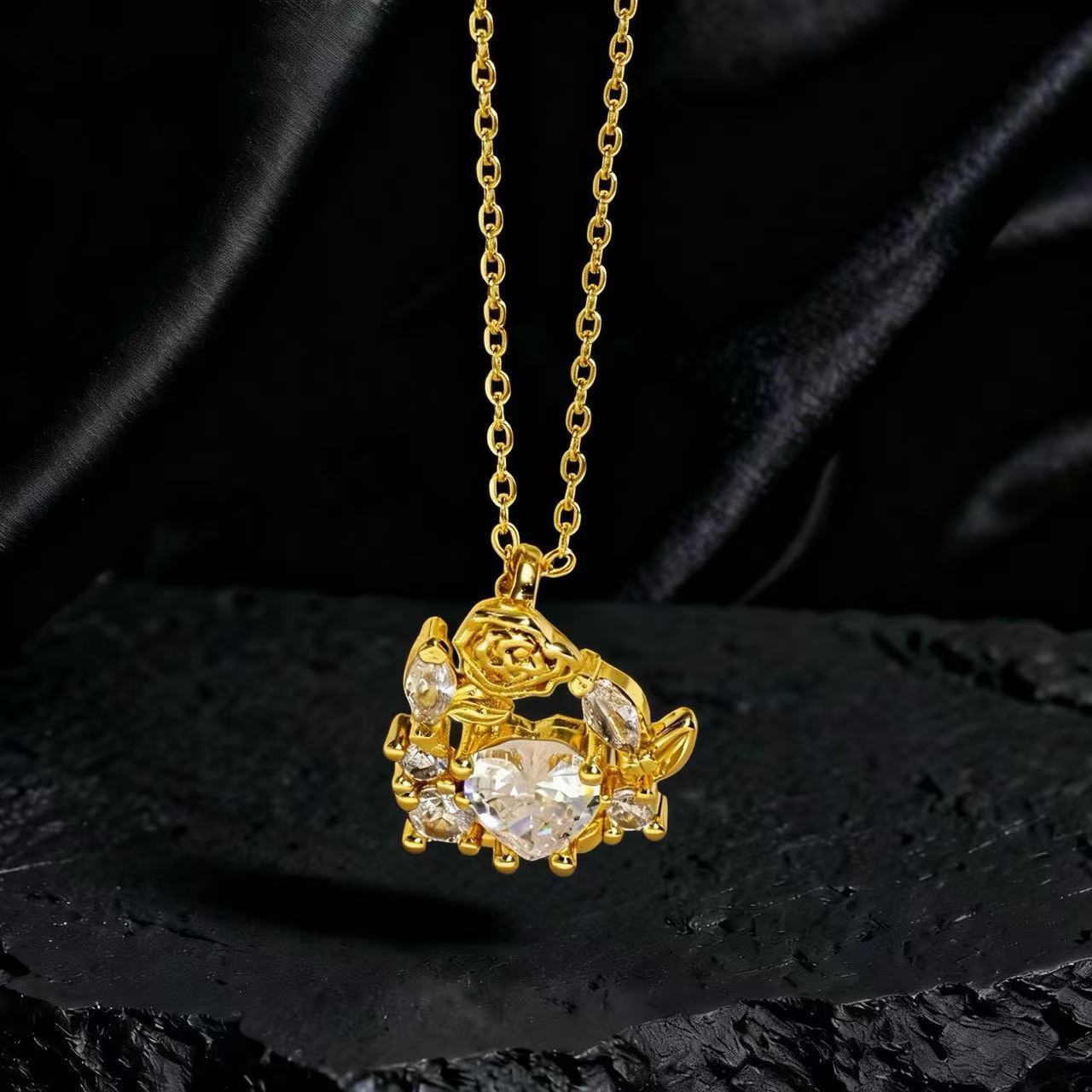 Wholesale Gold Plated Copper Zircon Sunflower Necklace Layering Jewelry For Women Trendy Party Fashion Accessory Everyday Wear Boutique Resale