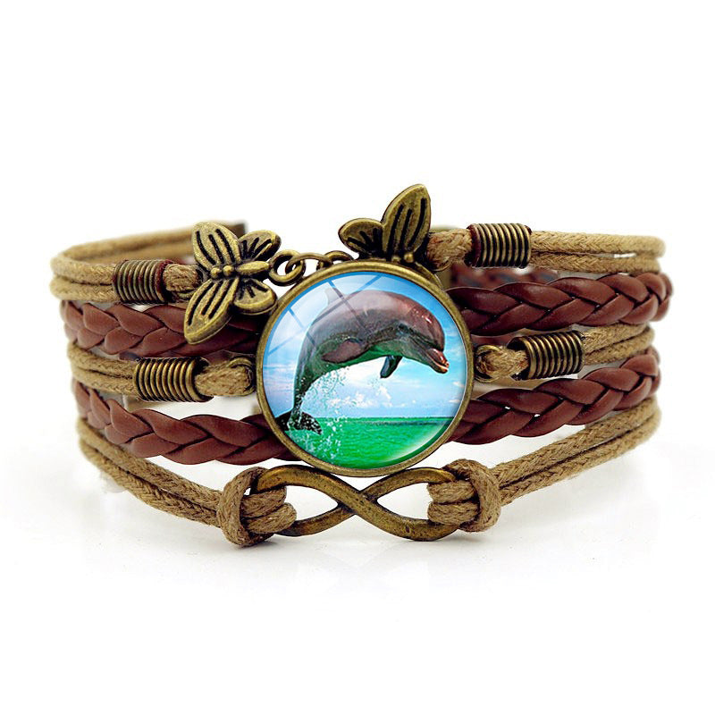 Wholesale  Turtle Dolphin Time Gem Bracelet Unlimited Symbol Butterfly Multi-layer Hand Rope