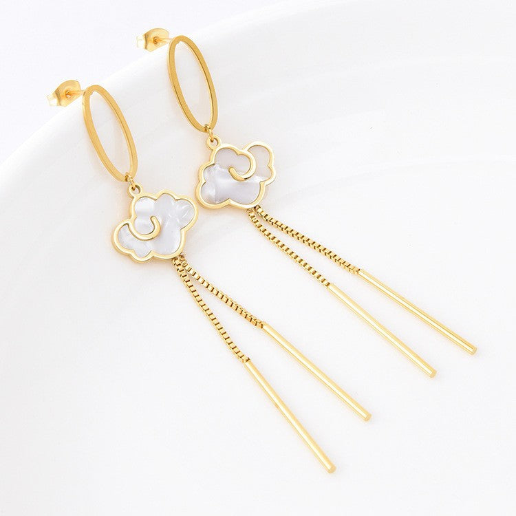 Wholesale Titanium Steel full diamond round pendant mid-length flower earrings