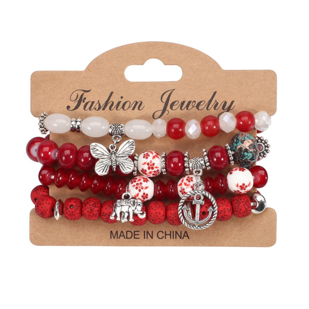 Wholesale Bohemian Butterfly Anchor Elephant Pendant Multilayer Bracelet Layered Bracelet Set ACC-BT-XinY003