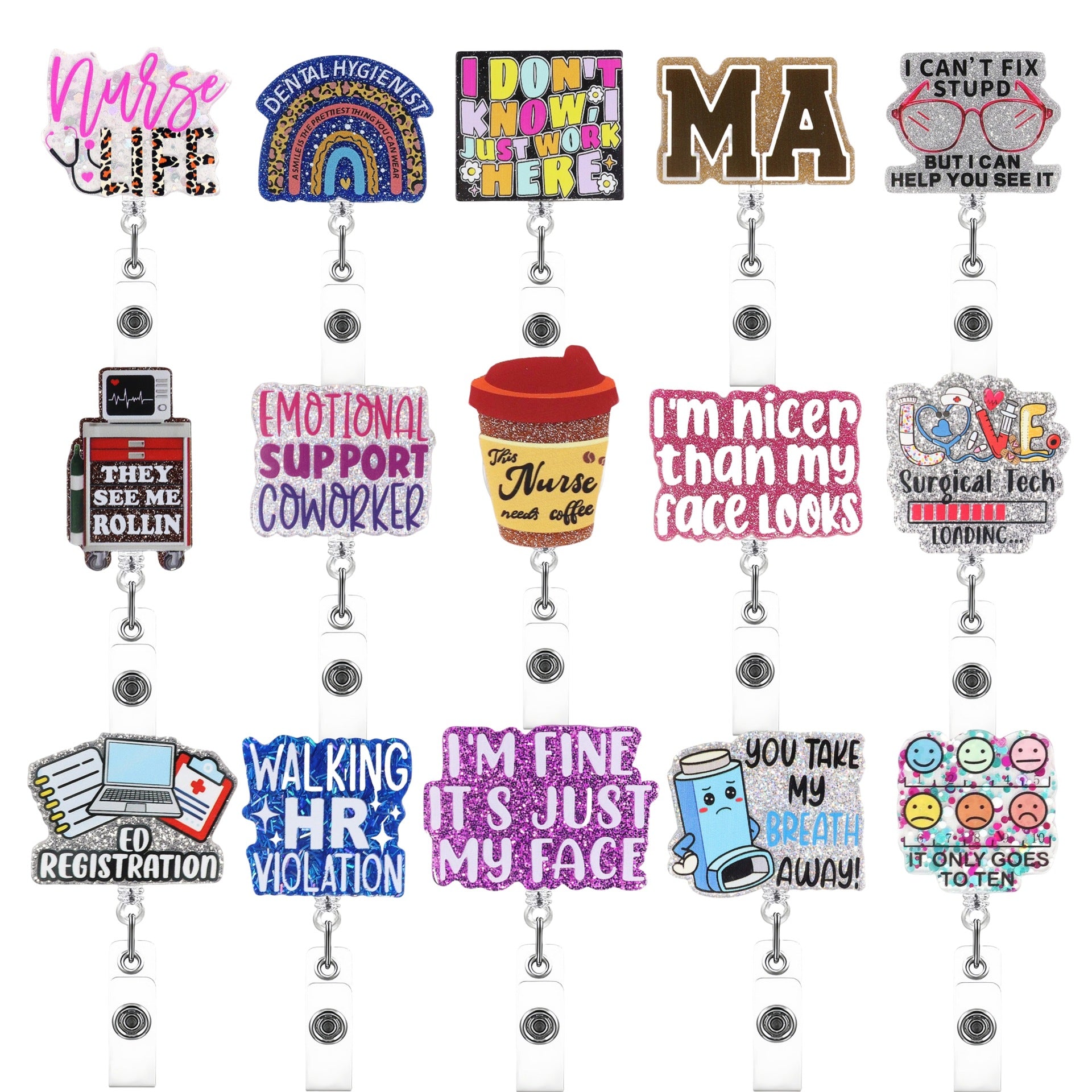 Wholesale Creative pattern acrylic Retractable Rotating Badge Keychain