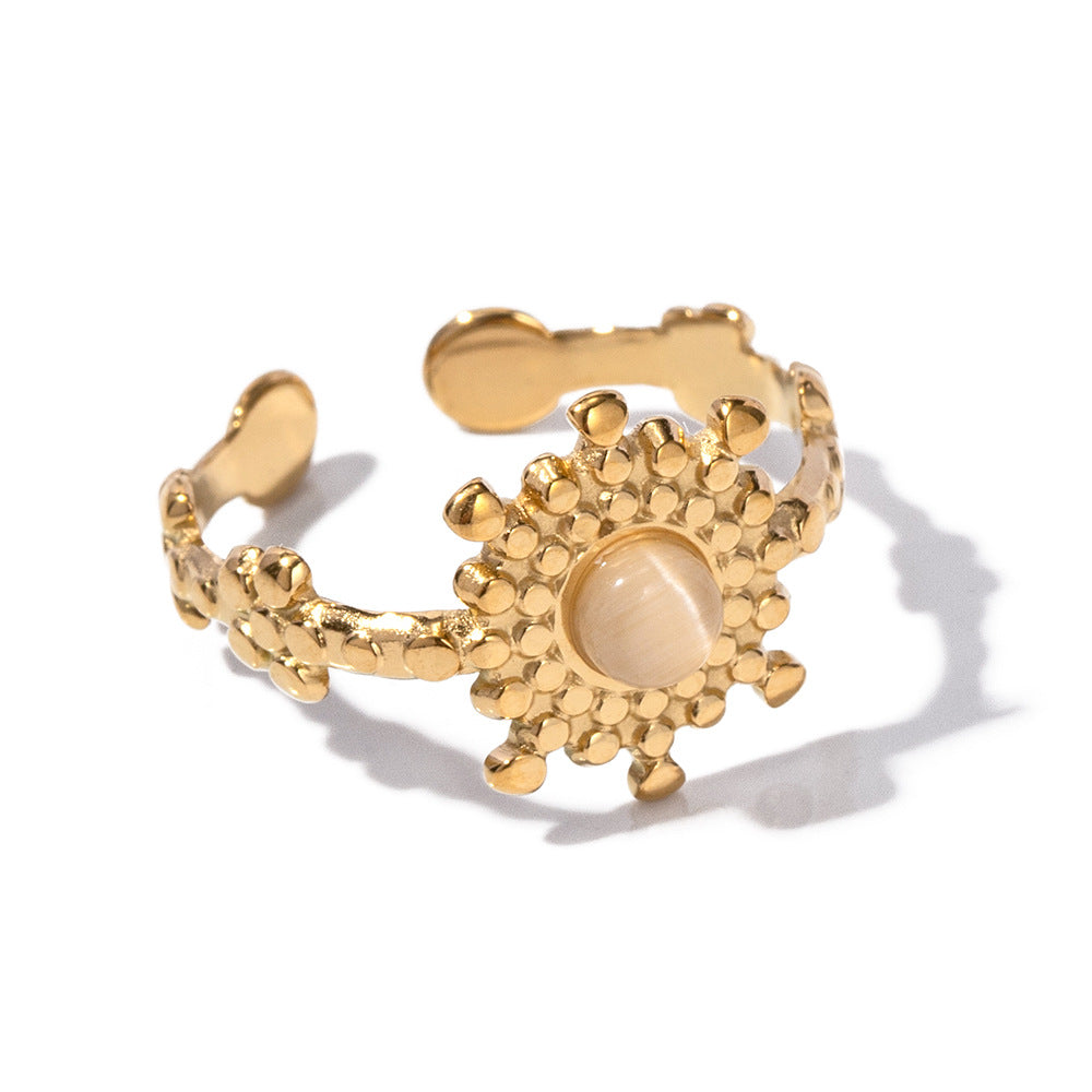 Wholesale Sunflower Rotating Natural Stone Stainless Steel Rings ACC-RS-WanX006