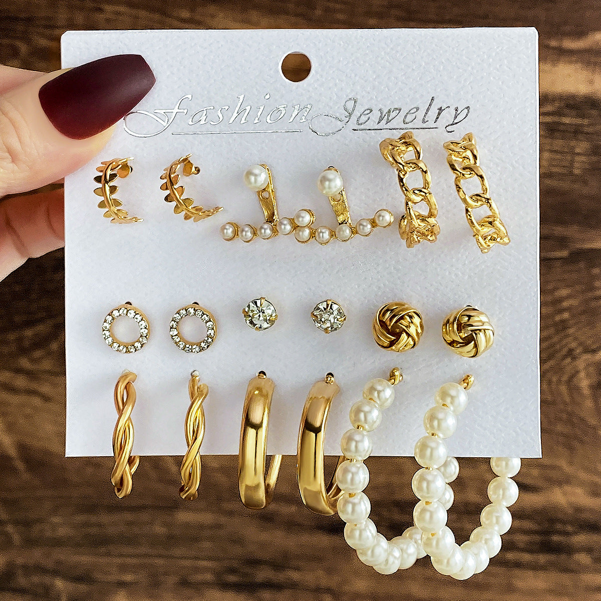 Wholesale 9pcs/set creative  inlaid rhinestone big hoop earrings