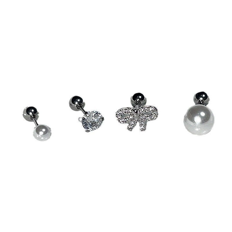 Wholesale  Bow Pearl Titanium Steel Screw Ear Nail Earrings