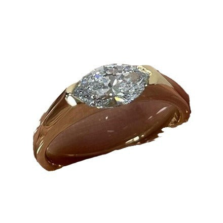 Wholesale Stylish Copper Ring with Rhombus Zircon,  Retro Design,  Fashion Jewelry Accessory for Women,  Boutique Resale