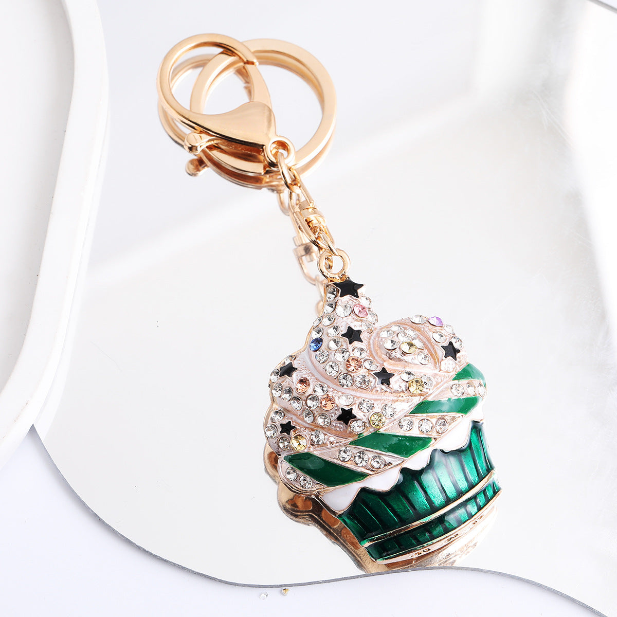 Wholesale Trendy Rhinestone Strawberry Ice Cream Keychain Cute Cartoon Bag Charm Car Accessory Gift
