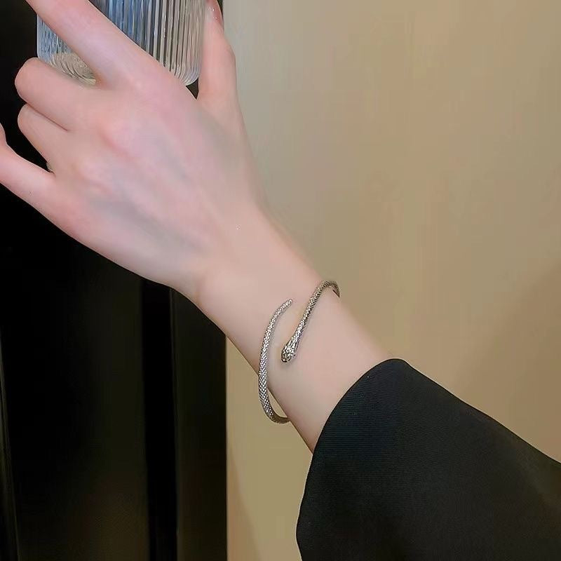 Wholesale Silver Snake Design Adjustable Alloy Bangle Bracelet Jewelry Accessory For Gift Boutique Resale