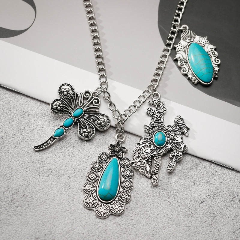 Wholesale Ethnic Retro Style Turquoise Alloy Diy Bracelet Necklace Pendant Accessories ACC-PT-Yongc003