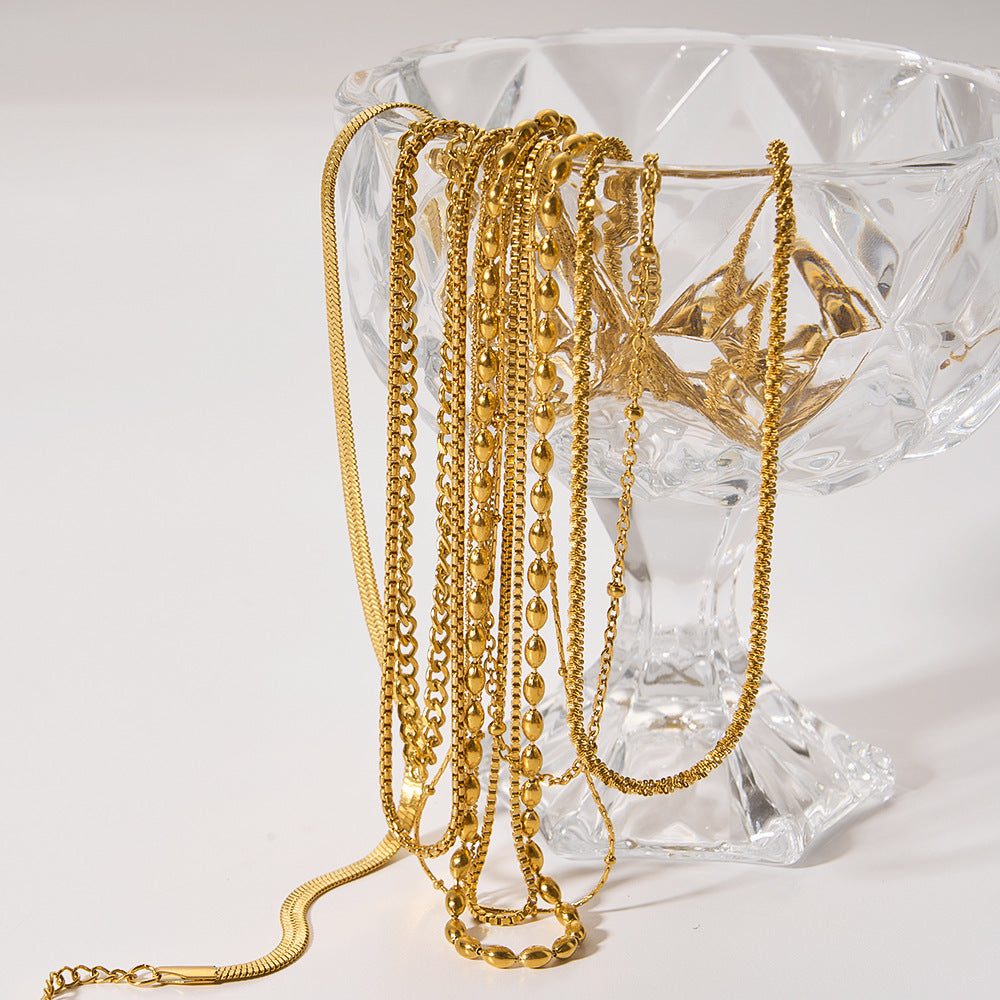 Wholesale 18K Gold Plated Stainless Steel Snake Bone Chain Cross Chain Bracelets ACC-BT-LiQuan002