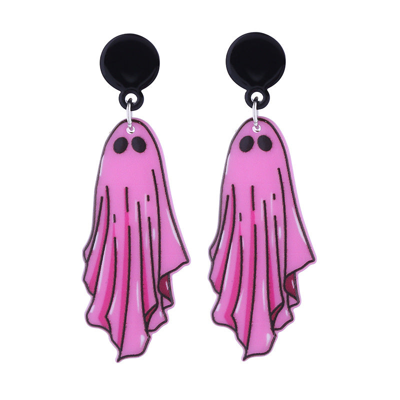 Wholesale  Halloween cute funny long-legged witch pink ghost acrylic earrings