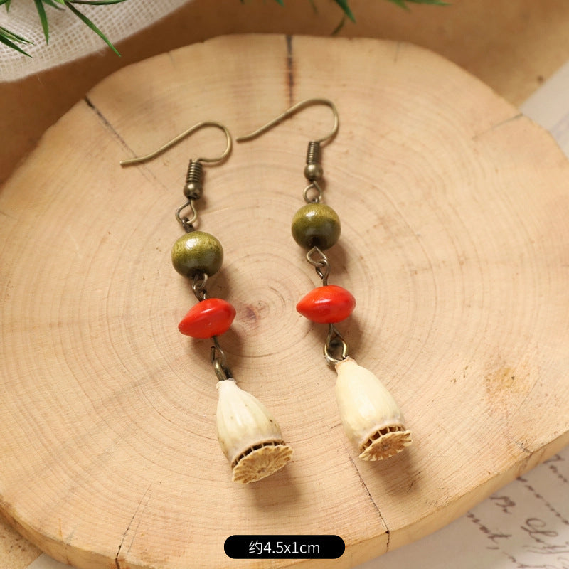 Wholesale Vintage Hand-made Plant Fruit Wood Earrings