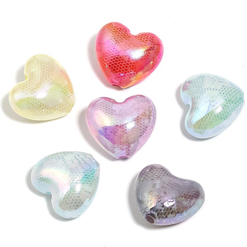 Wholesale 50pcs Acrylic Lace Heart Beaded Print Vertical Hole Beads Diy Accessories ACC-BDS-BLG068