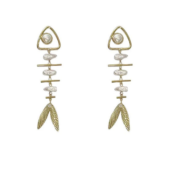 Wholesale Fishbone Pearl Tassel Earrings Seaside Vacation Style Fashion Accessory