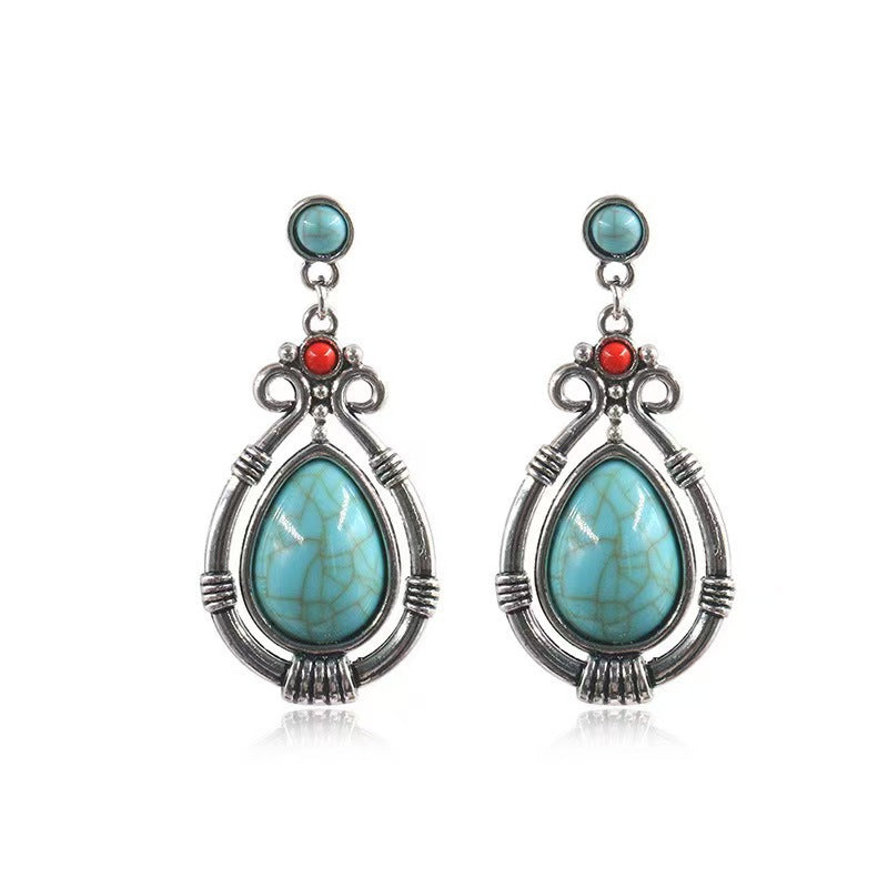 Wholesale Ethnic Style Alloy Drop Earrings with Imitation Turquoise – Trendy Beach Jewelry Accessory