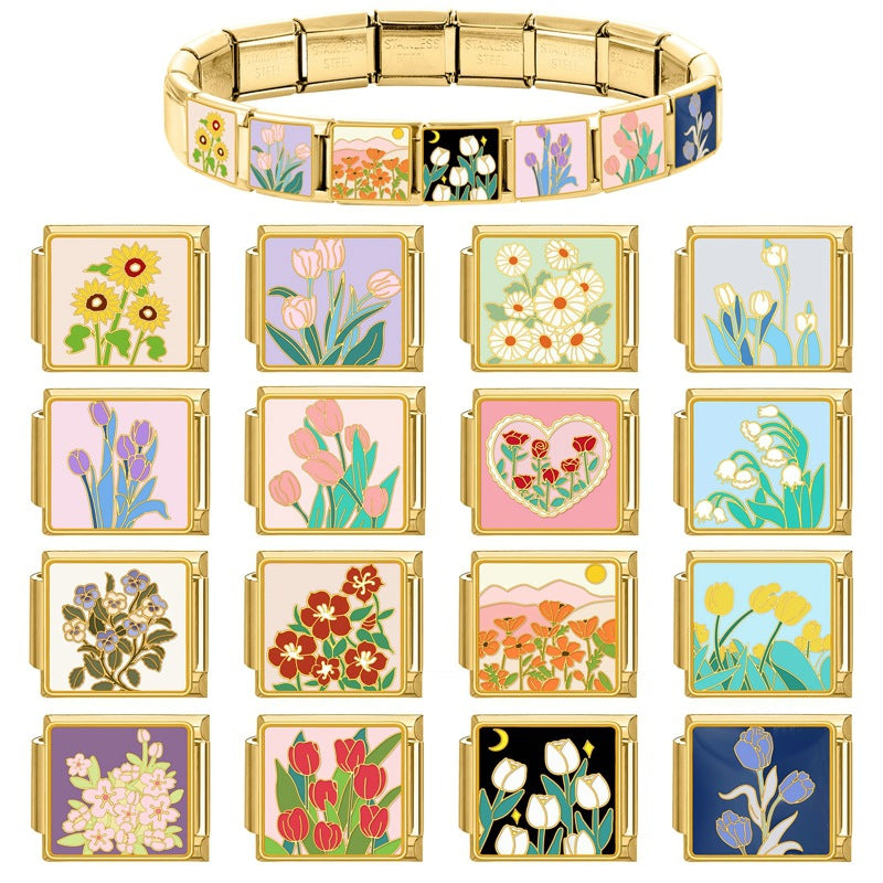 Wholesale 9mm Italian Charm Starter Bracelets DIY Flower Stainless Steel Composable Bracelet