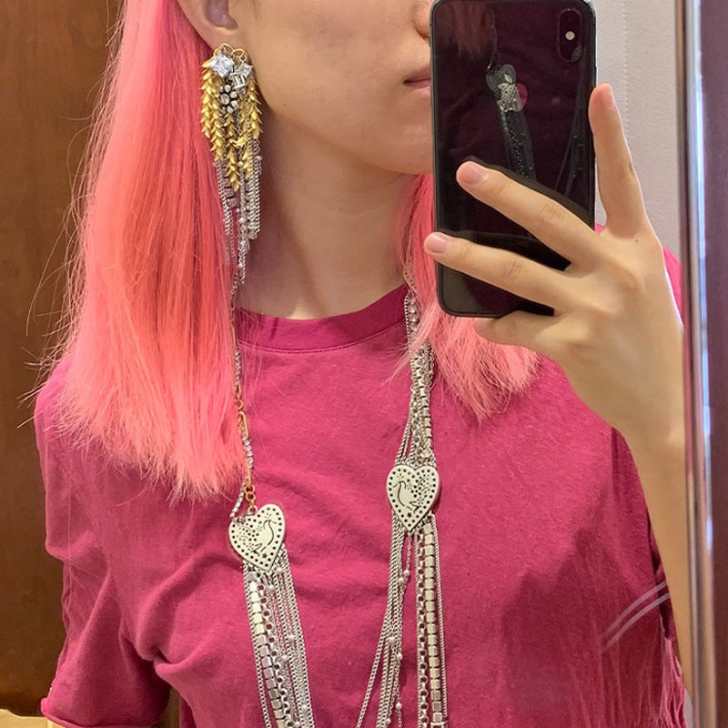 Wholesale exaggerated personality flash Diamond zircon wheat tassel earrings