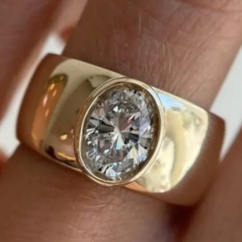 Wholesale European Style Wide Zircon Ring Fashionable Gold Color Ring Trendy Jewelry Accessory for Gift