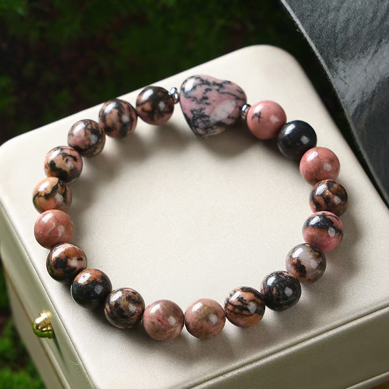 Wholesale Trendy Natural Stone Heart Shaped Bracelet Tiger Eye Amethyst Lapis Lazuli Obsidian Beaded Unisex Gift