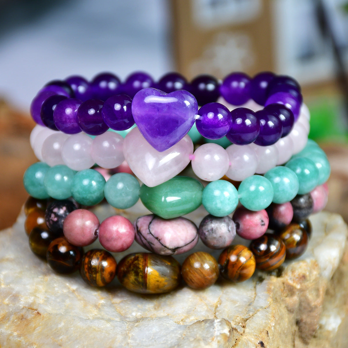 Wholesale Heart Shape Amethyst Beaded Bracelet Handmade Unisex Travel Gift Jewelry Accessory