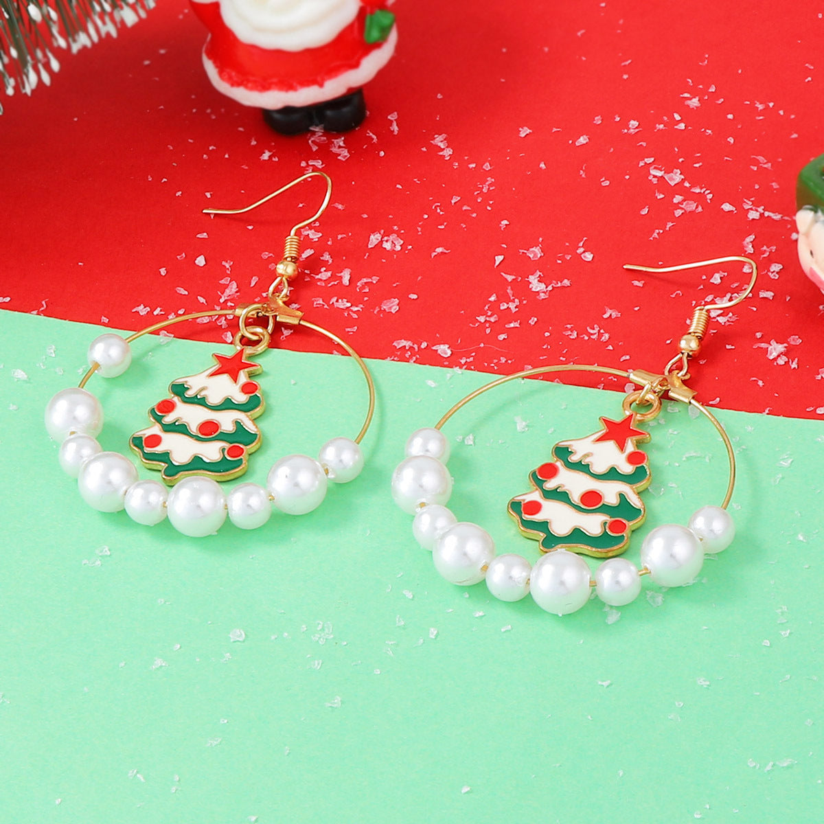 Wholesale Alloy Drop Oil Christmas Tree Large Circle Earrings
