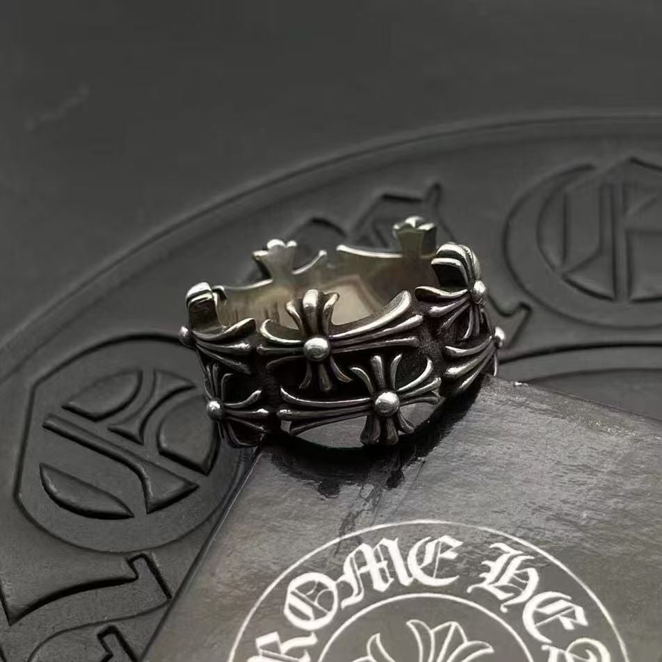Wholesale Vintage Crow Heart Cross Ring,  Double Layer,  Alloy,  Unisex Jewelry Accessory