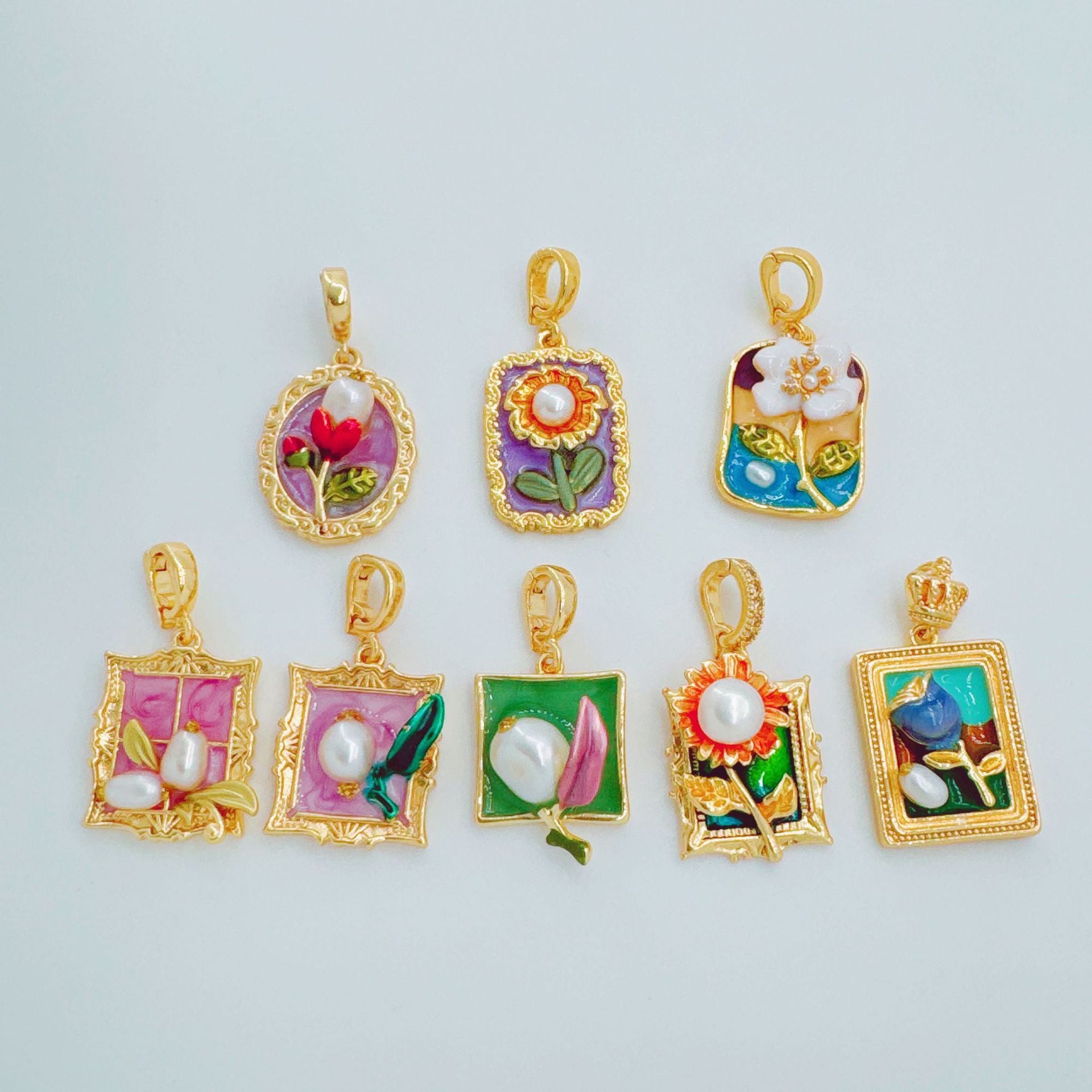 Wholesale Copper Gold Plated Floral Oil Painting Pendant for Jewelry Making