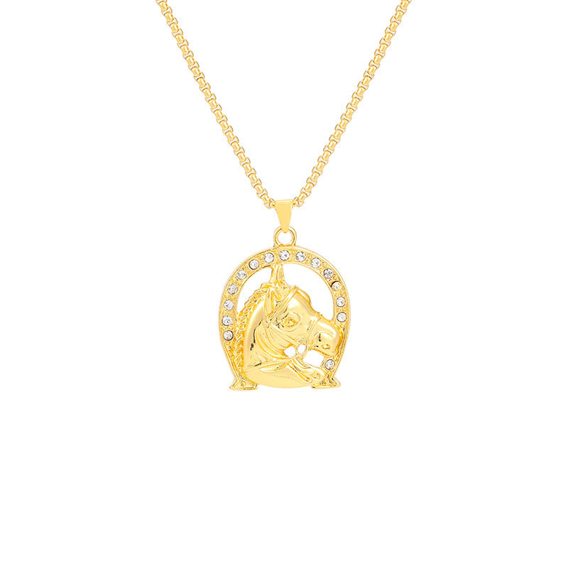 Wholesale  zinc alloy gold plated diamond horse head pendant necklace