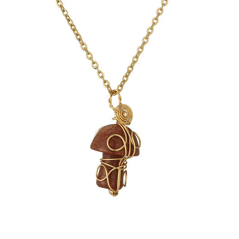 Wholesale Fashion Handmade Wire Wrapped Amethyst Crystal Pendant Necklace Natural Stone Mushroom Design Jewelry Gift