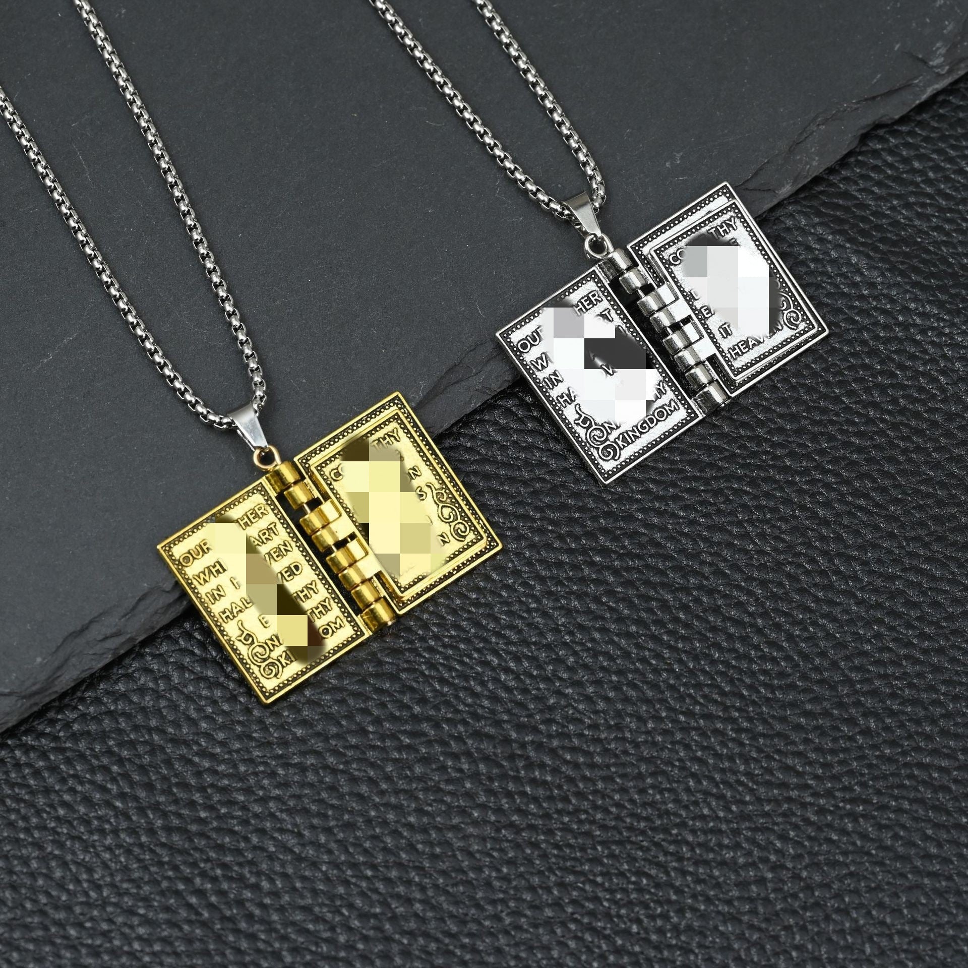 Wholesale Stainless Steel Gold Plated Openable Book Cross Pendant Necklace Retro Chic Jewelry Gift