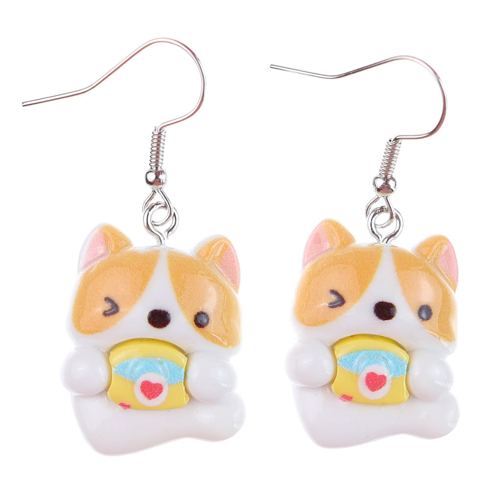 Wholesale  fun cute cartoon animal yellow and white dog earrings