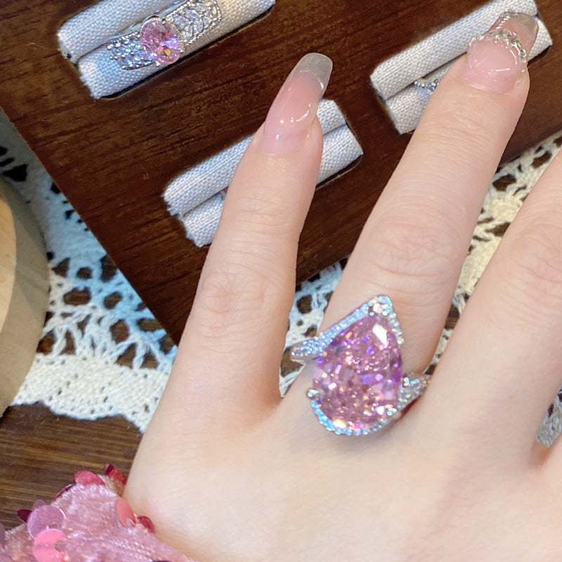 Wholesale Luminous Pink Gemstone Ring 18K Gold Plated Sweet Ring Adjustable Rings ACC-RS-GeLeisi001