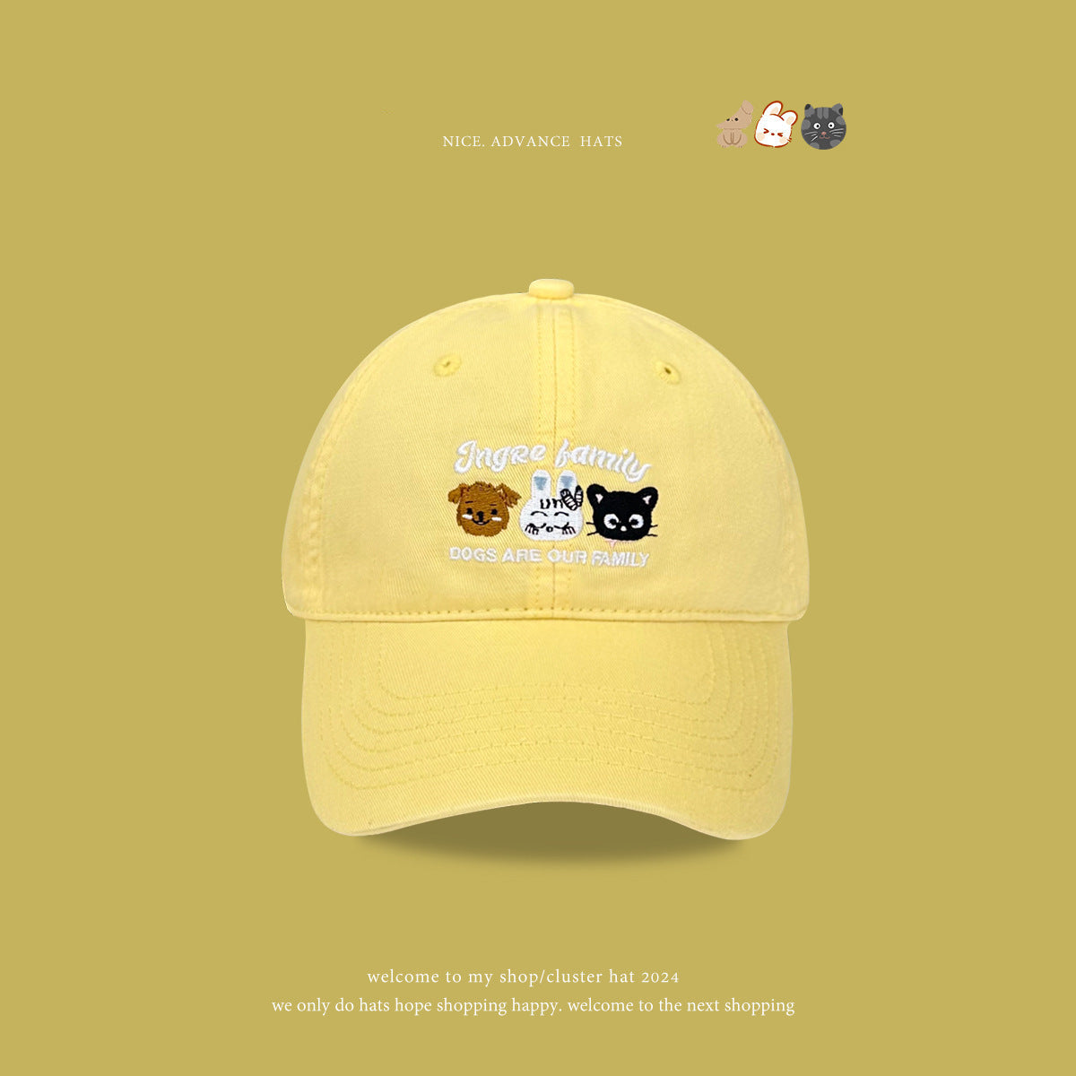 Wholesale cute cartoon animal embroidery cartoon cotton baseball cap