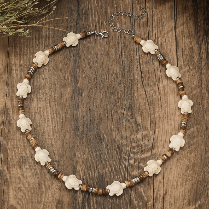 Wholesale Vintage Turquoise Turtle Coconut Shell Wood Beads Handmade Beaded Necklace ACC-NE-JunJie001