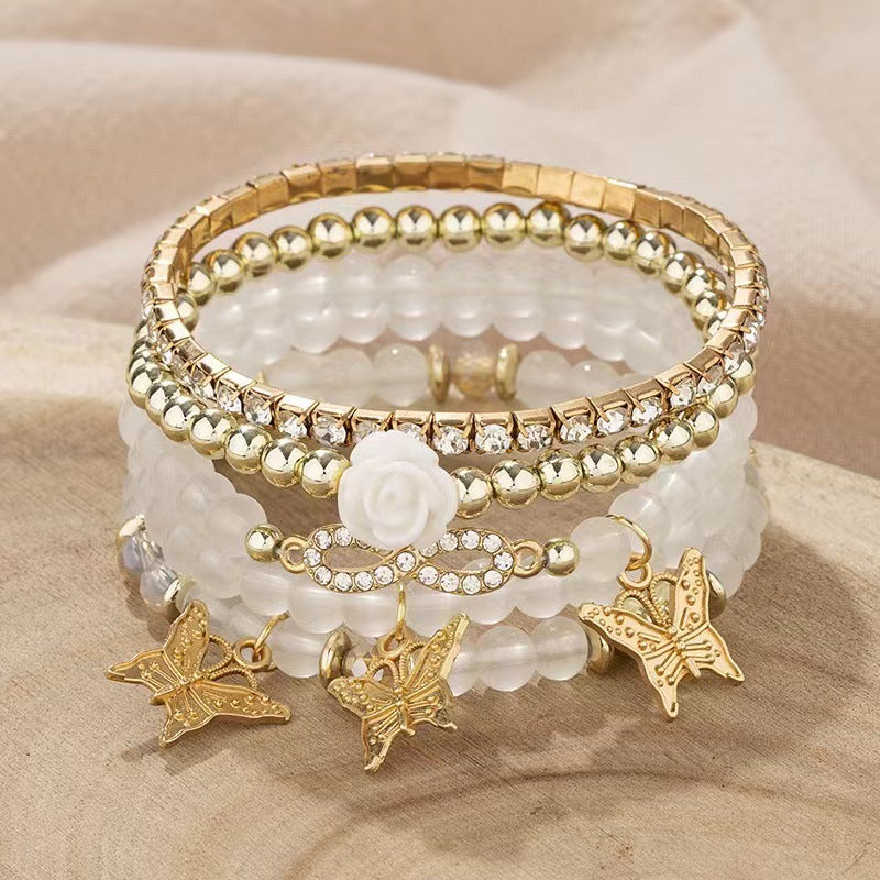 Wholesale Bohemian Multi-layer Rose Butterfly Diamond Elastic Beaded Bracelet ACC-BT-FengLi005