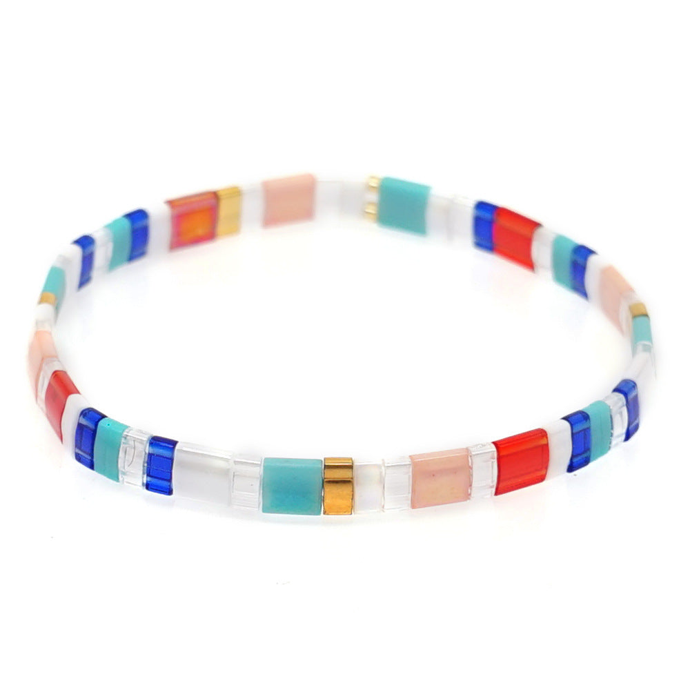 Wholesale Boho Ethnic Rainbow Tila Glass Beads Braided Striped Beads Bohemian Bracelet ACC-BT-GWL003