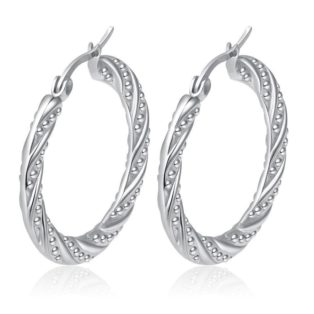 Wholesale Embossed Round Earrings Stainless Steel Gold Plated Everyday Wear Jewelry Accessory
