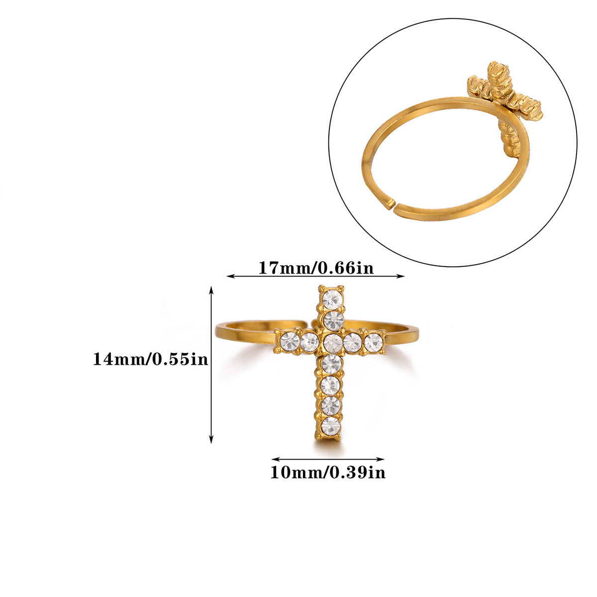 Wholesale Adjustable stainless steel zircon cross flower ring