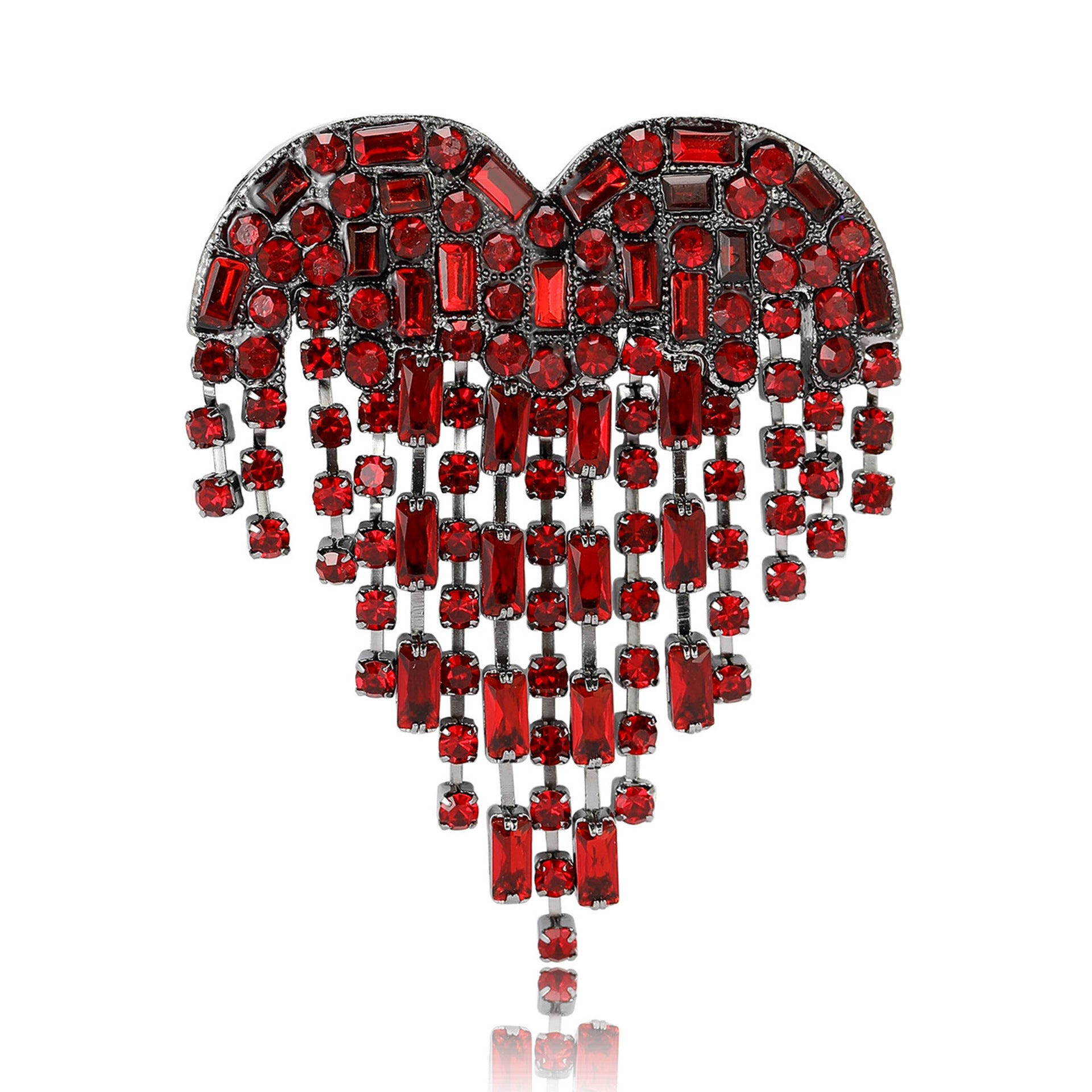 Wholesale Gun Black Red Alloy Heart Tassel Brooch Trendy Women S Fashion Accessory Pin For Resale
