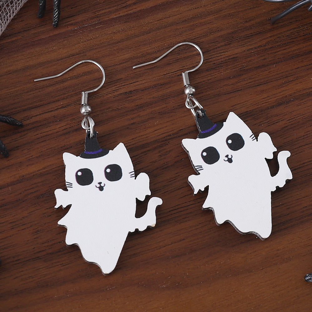 Wholesale  Angel Black Cat Pendant Wood Earrings